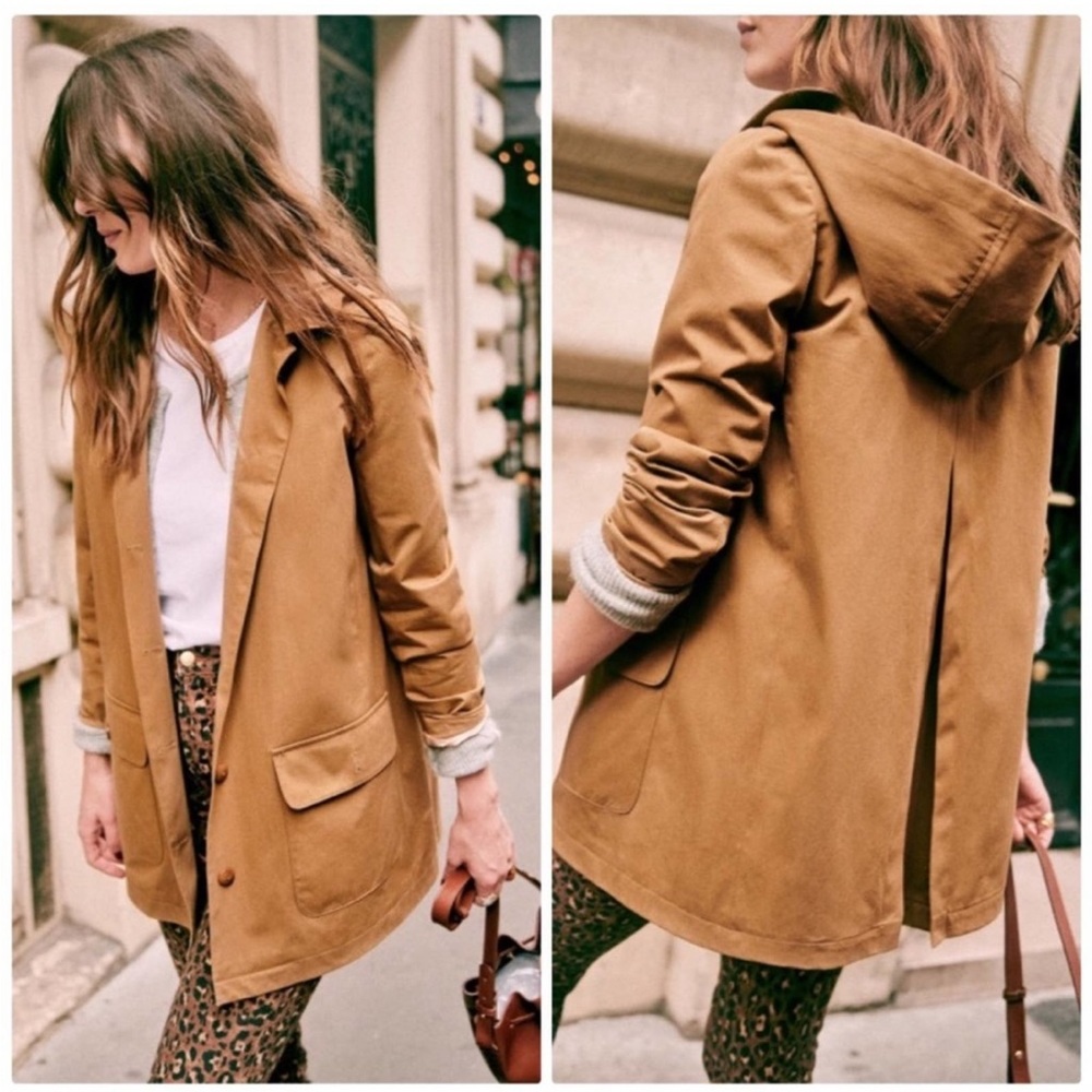 SEZANE Alfred coat Jacket Hooded Button Up In Camel Women’s Sz 34, US 2